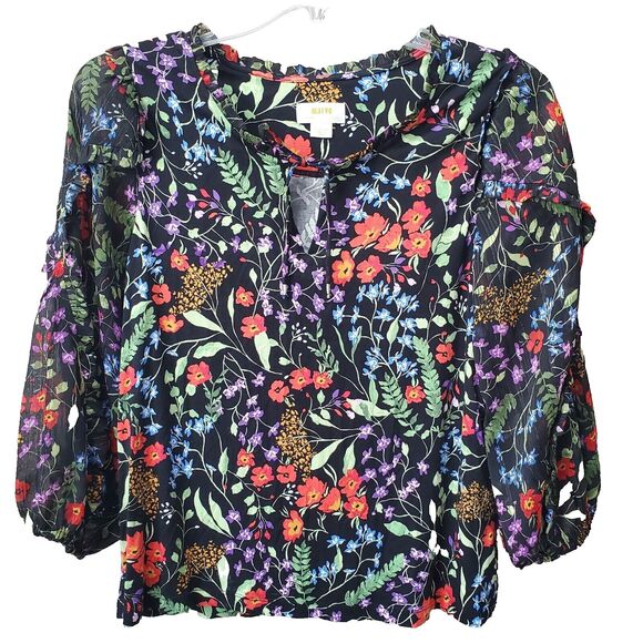 Anthropologie Tops - Maeve Anthropologie Jacquin Peasant Blouse Floral Tie-Neck Blouson Sleeve Size M